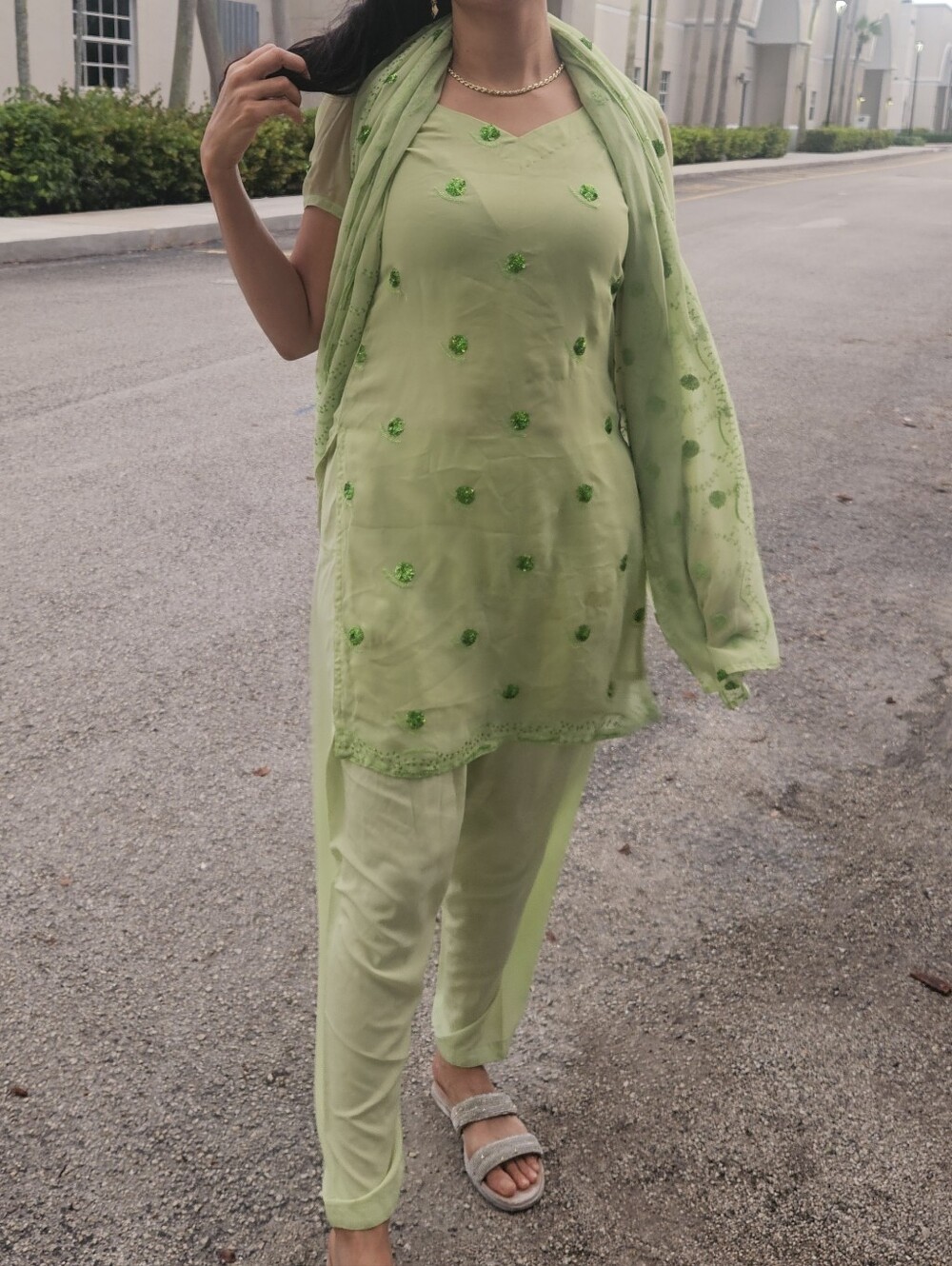 Light Green Embroidered Salwar Kameez Set